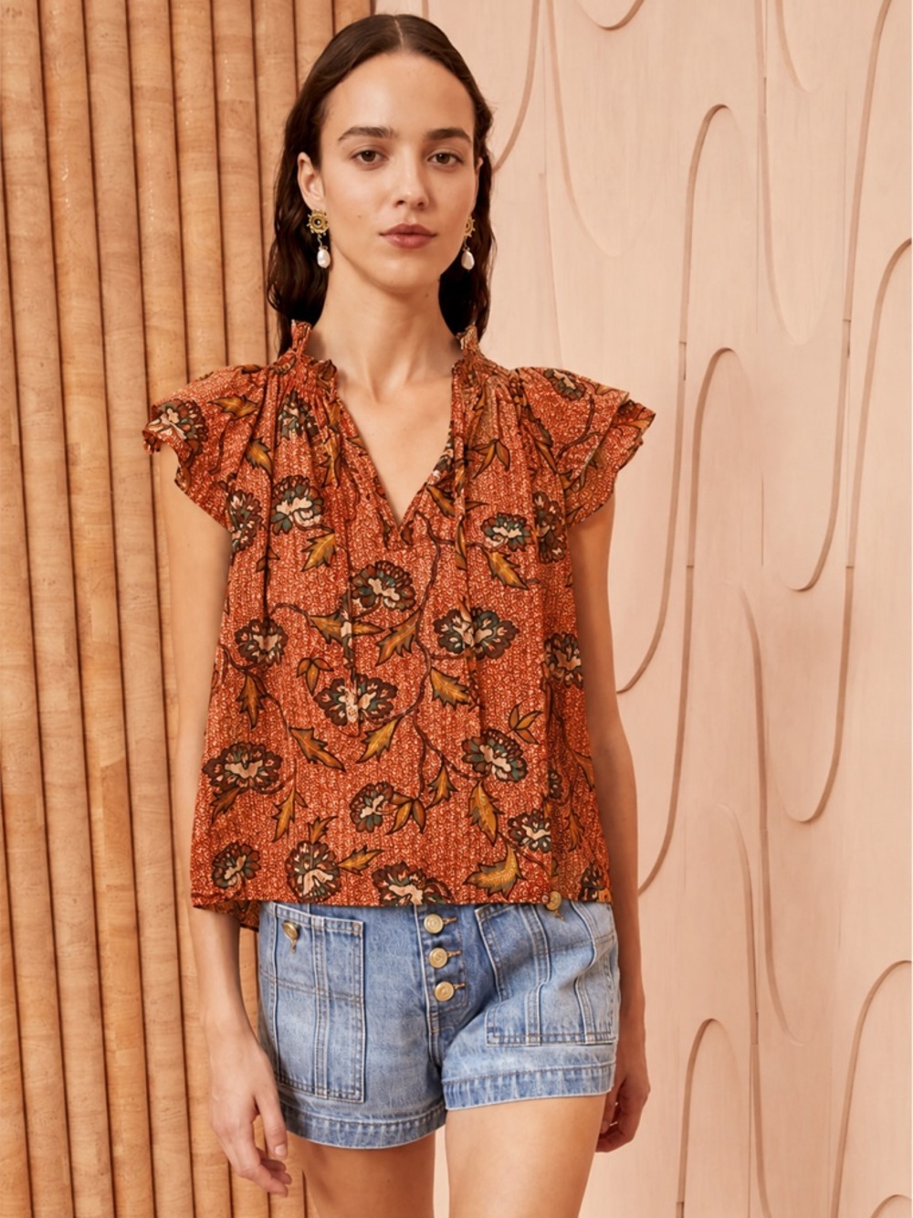 ULLA JOHNSON Annie Floral Boho Ruffle Blouse Amaryllis Print \\ 6